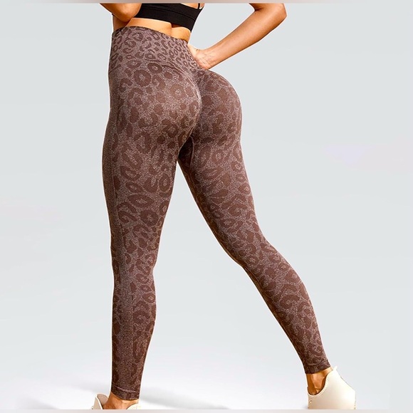90 Degrees Brown Leopard Print High-Waisted Leggings - Picture 2 of 3
